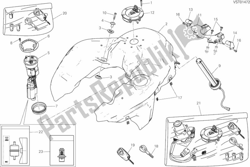 Tutte le parti per il Serbatoio Di Carburante del Ducati Multistrada 1200 Touring USA 2015